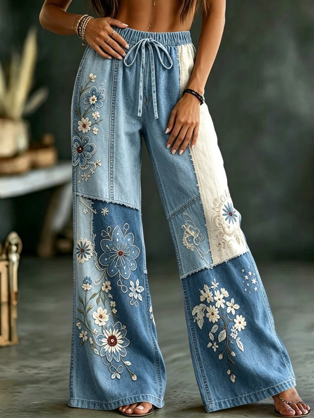 Multicolor Boho Women's Straight Leg Long Pants